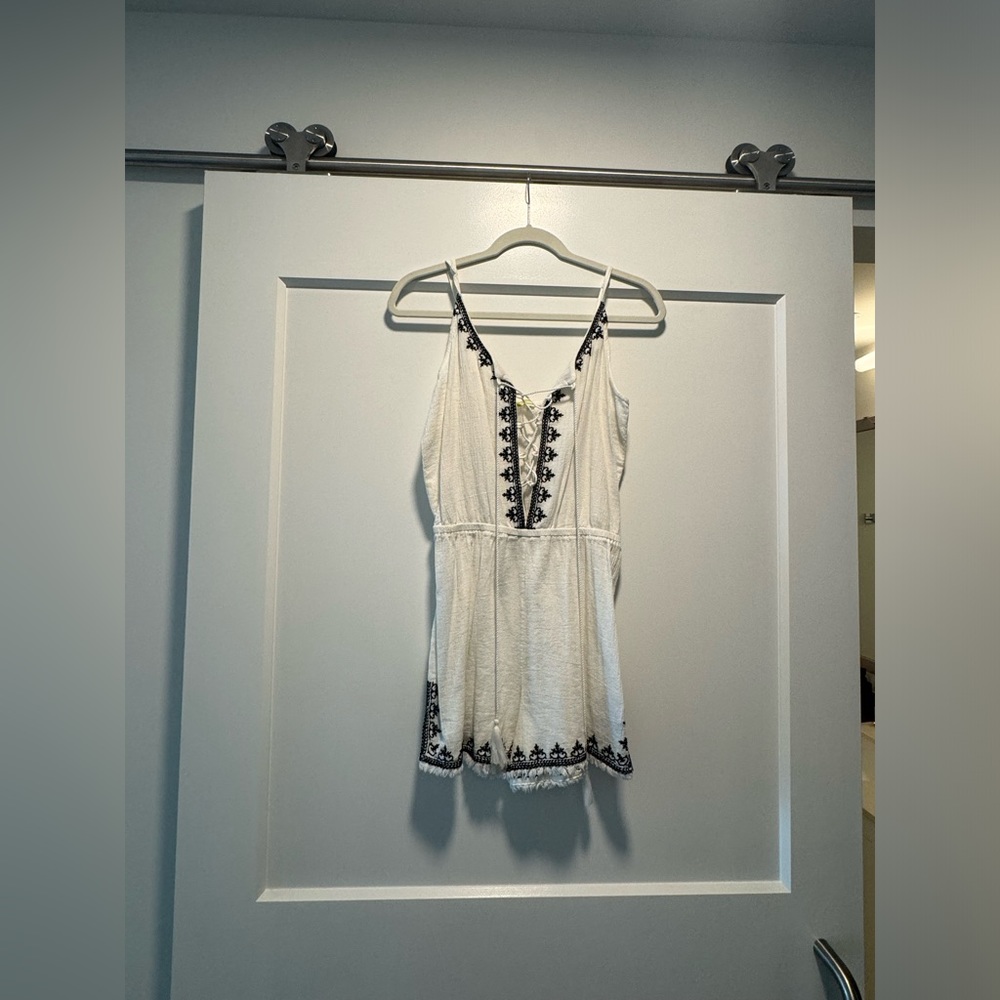 Black and white embroidered Romper